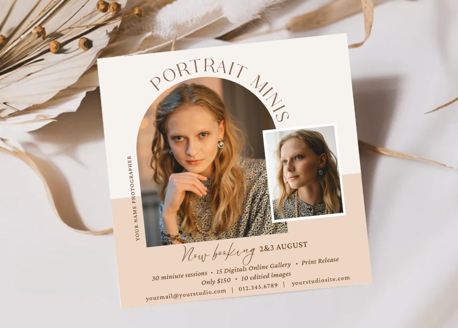 Delicate Design Portrait Mini Session Card Template