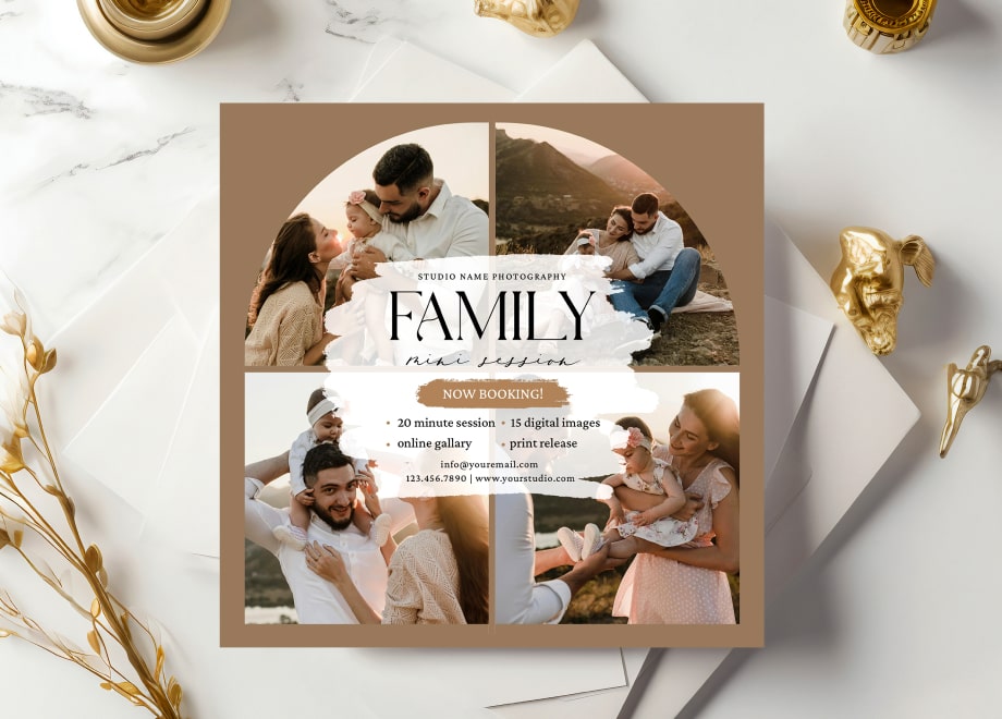 Earthy Brown Family Four-Photo Template