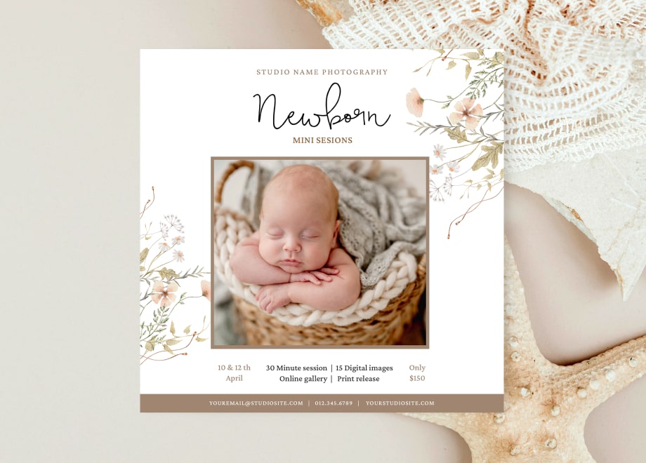 Floral Newborn Photography Mini Session Template