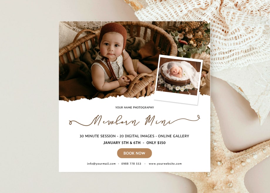 Rustic Brown Newborn Mini Session Template