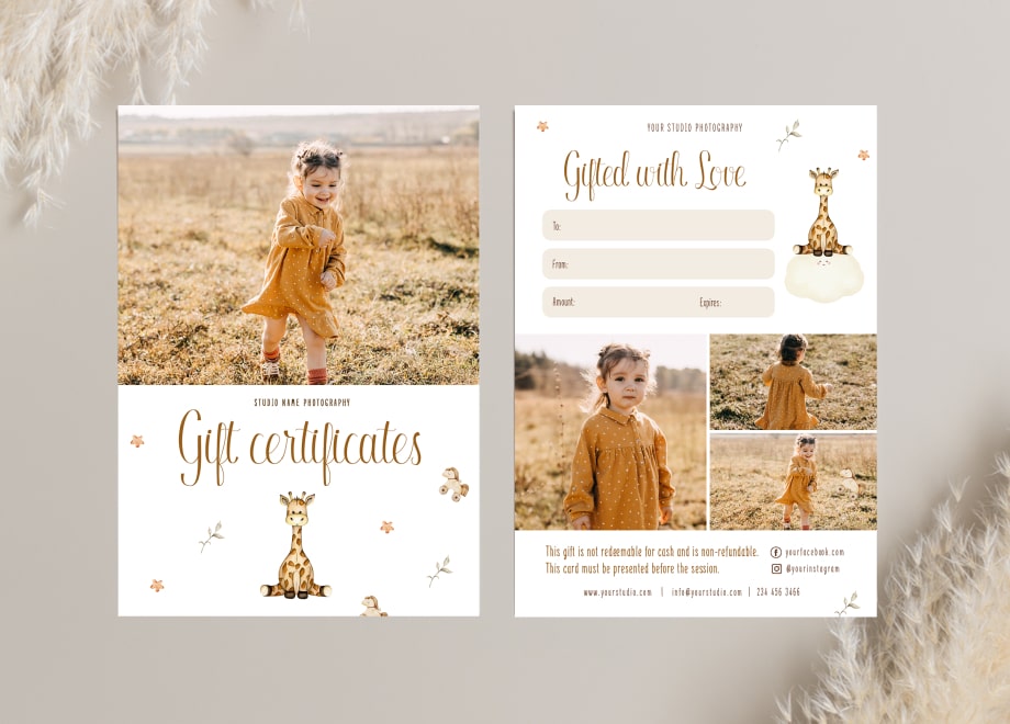 Children’s Gift Certificates Giraffe Template