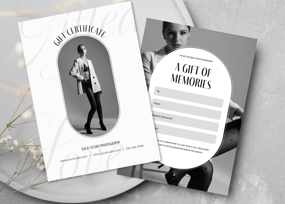 Model Photography Gift Certificate Black&White Template