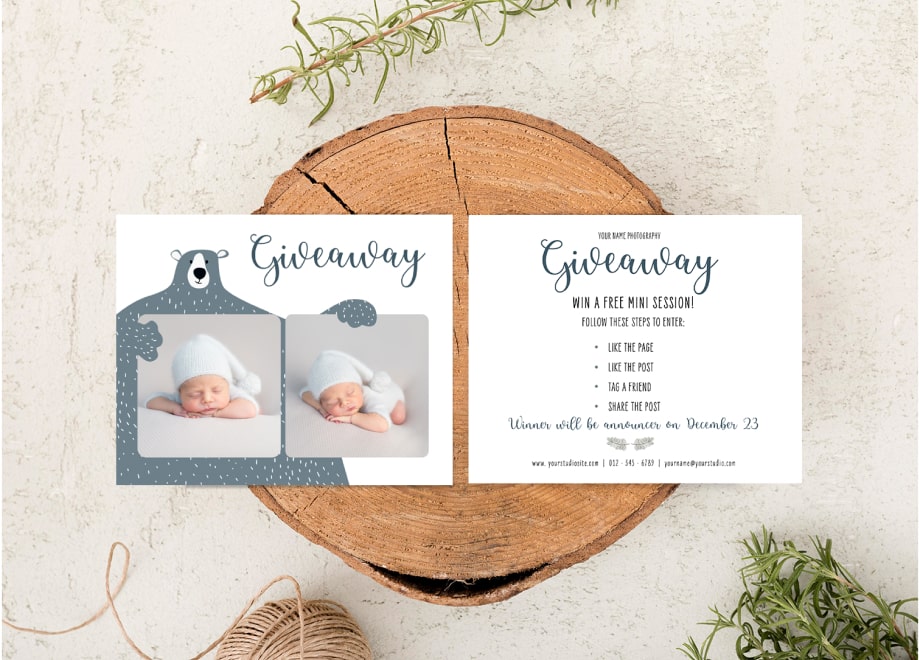 Adorable Blue Bear Newborn Giveaway Template