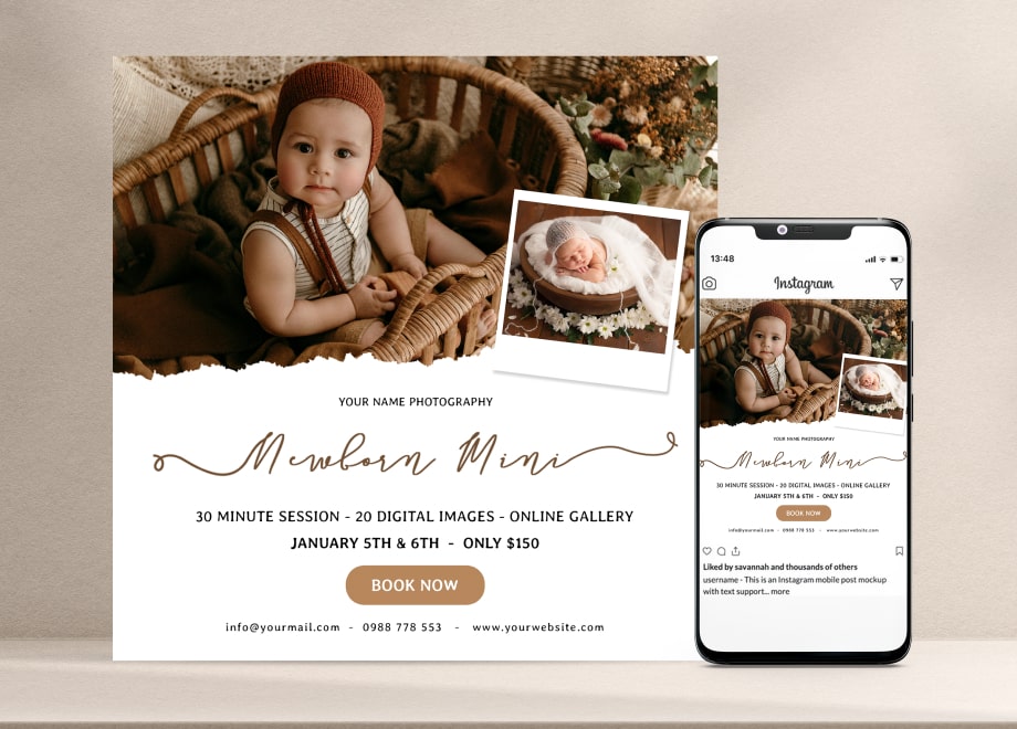 Rustic Brown Newborn Mini Session Template